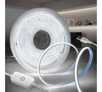 KSIBNW Ruban LED USB COB 5V, 2M Blanc Froid 6000K Bande LED Dimmable Bandeau Largeur 8mm Autocollant Lumineuse 320LED/M Flexible Luminescence Bande pour Chambre, TV Rétroéclairage, Armoire Décoration