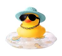 KSIEE Canard en caoutchouc pour tableau de bord de voiture, décoration de tableau de bord de voiture, jouets couineurs, accessoires de décoration de voiture avec chapeau, bouée, collier, lunettes de