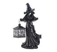 KSIEE Statue de lanterne de sorcière d'Halloween, lanterne LED, sorcière avec lanterne LED, figurine en résine, décoration de jardin d'Halloween, sculpture de fantôme réaliste en résine, accessoires
