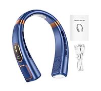 KSIEE Ventilateur de cou portable sans pales à 360°, 4000 mAh, à piles, ultra silencieux, rechargeable, design casque, ventilateur de bureau alimenté par USB, 5 vitesses (bleu)