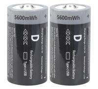 Ksikdeg 2pcs 1.5 V 5600mwh Type C Batterie Rechargeable De Type C 1 5 V 5600mwh LR20 pour Le Chauffage À Eau À Gaz Radio Radio USB Rechargeable D