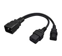 Ksikdeg Câble répartiteur avec connecteur C20 et design à deux sorties | Cordon noir divisé en Y, 125-250 V et 16-20 a, disposition des extrémités des connecteurs C13 et C19 distincts