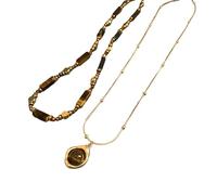 Ksikdeg Collier rétro pour femme avec pendentif en pierre œil de tigre et chaîne réglable, Size 23.1cm/9.09inch, Pierre œil de tigre