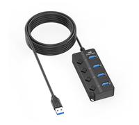 Ksikdeg Concentrateurs USB 2.0 haute vitesse 7/4 ports USB 2.0 avec commutateurs d'alimentation individuels, indicateurs LED pour PC et ordinateur portable