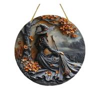 Ksikdeg Panneau Suspendu pour Porte D'entrée 'Halloween Plaques en Bois Naturel avec De Sorcière pour Décorations Fête À La Maison Décorations Porche 'Halloween