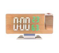 Ksikdeg Réveil à projection LED multifonction en bois avec grand écran d'affichage de la température et de l'humidité pour la maison
