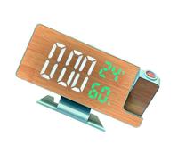 Ksikdeg Réveil à projection LED multifonction en bois avec grand écran d'affichage de la température et de l'humidité pour la maison