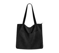 Ksikdeg Sac à bandoulière en velours côtelé doux, spacieux avec fermeture à pression, plusieurs compartiments, idéal pour livres, ordinateur portable, sac cadeau essentiel en velours côtelé, Noir