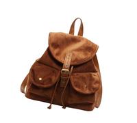 Ksikdeg Sac à dos en cuir avec cordon de serrage et plusieurs poches, sac à dos d'école, sac à dos décontracté pour un rangement organisé, BN