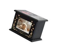 Ksikdeg Urne Commémorative pour Animaux De Compagnie avec Mots Souvenir Porte-Cendres Gravés avec Cadre Photo Boîte À Souvenirs en Bois Naturel Chiens Chats Urne Crémation Animaux Compagnie