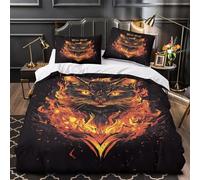 KSIMOVERN Design de Chat de feu 3D Imprimé Housse de Couette 3 pièces Microfibre inaltérable Dark Fantasy Drap de Couette 2 taies Anti-Decoloration Adultes Famille Super King（260x220cm）