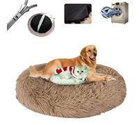 KSITH - Panier Dehoussable pour Chien, Lit Apaisant Antidérapant en Peluche Donut, Coussin Anti-Stress Confortable pour Chat - Khaki, Ø80/31in (XL)