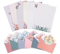 KSIWRE Lot de 36 feuilles de papier à lettre et enveloppes, ensemble de papeterie chaud sur le thème floral pour invitations de mariage, 24 papiers lignés avec 12 enveloppes