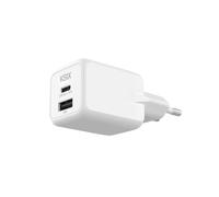 KSIX - Adaptateur secteur - GaN, matériaux durables - 20 watt - Power Delivery 3.0 + PPS, Fast Charge - 2 connecteurs de sortie (USB-C, USB) - blanc
