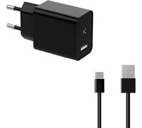 Ksix Chargeur Secteur 2,4A Avec Câble Usb Type C Noir