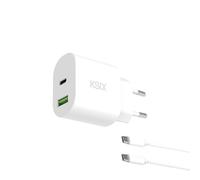 KSIX Chargeur secteur 20 W, câble USB-C vers USB-C 1 m, charge rapide, Power Delivery, GAN, blanc