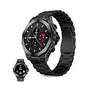 KSIX Montre connectée Titanium Go pour Homme avec écran AMOLED 1,43", chronographe, Gestion des appels, étanchéité IP67, Compatible iPhone® et Android®, 2 Bracelets : Acier Noir et Silicone Vert.