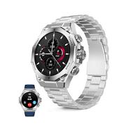 KSIX Montre connectée Titanium Go pour Homme - Écran AMOLED 1,43", chronographe, appels, étanchéité IP67, Compatible iPhone® et Android®, 2 Bracelets : Acier argenté et Silicone Bleu