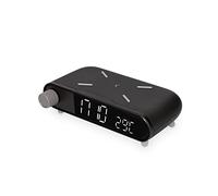 KSIX Réveil et Chargeur sans Fil 24 Heures Alarm Clock Retro 10 W sans Fil, indicateur de température, Chargeur Qi, Couleur Noir Brillant