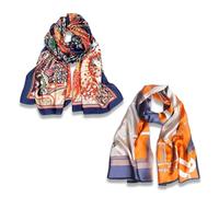 KSJEHW 2 Pièces Femmes Grand Foulards Carrés Satin Foulards Cheveux Accessoires Soie Carrés Motifs Classiques Bandanas Plage(90 * 90cm