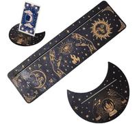 KSJEHW 2 Pièces Support de Carte de Tarot en Bois Porte-Carte de Tarot Noir 5" Forme de Lune et 10" Cartes de Tarot en Bois Rectangle Support D'Affichage Sorcière Divination, Lune et Main D'Espoir