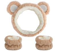KSJEHW 3 Pièces Set de Bandeau de Spa Facial - Bracelets de Lavage de Visage, Maquillage Doux, Démaquillage - Élastique Moelleux (Kaki, Oreilles d'ours)