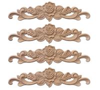 KSJEHW 4 Pièces Moulure Decorative Boisapplique de Sculpture sur Bois Sculpture Bois Decoration DéCalcomanies en Bois Massif Bois sculpté Onlay Applique Sculpture sur Bois Coin décalcomanie(20x5cm)
