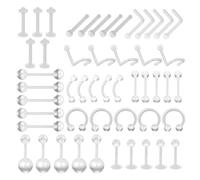 KSJEHW 50Pcs Piercing Bioflex Plastique Retainers Piercing Transparent Invisible Nez Labret Oreille Nombril Lèvre Septum Helix Silicone Barre Langue Téton Tragus pour Opération IRM
