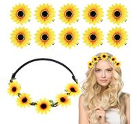 KSJEHW Bandeau Tournesol Fleur Artificiel Serre Tête Headband Marguerite et 10pcs Épingle à Cheveux Pinces Cheveux de Tournesol Accessoires de Coiffure pour Fête Femmes Filles（Jaune