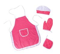 KSJEHW Ensemble Chef pour Enfants, réglable Tablier Cuisine pour Tout Petit avec Chapeau Chef, Gant de Cuisine pour Enfants, Tapis Résistant à La Chaleur Garçons Filles de 3 à 8 Ans (Rose Rouge)
