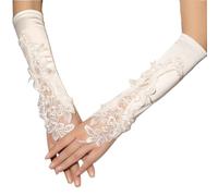 KSJEHW Gants en Dentelle Sans Doigts - Style Opéra Années 1920, Mariée Avec Paillettes, Coudes Pour Banquet de Mariage Femmes (Blanc)