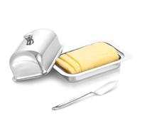 KSJONE Beurrier avec couvercle pour plan de travail - Beurrier en acier inoxydable avec bouton idéal pour la cuisine - Porte-beurre finition miroir - Garde-beurre durable et robuste - (demi-kg - 16,8
