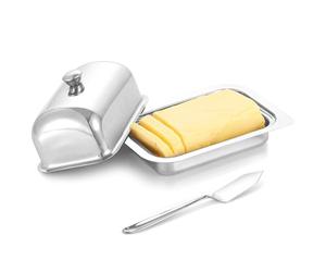 KSJONE Beurrier avec couvercle pour plan de travail - Beurrier en acier inoxydable avec bouton idéal pour la cuisine - Porte-beurre finition miroir - Garde-beurre durable et robuste - (demi-kg - 16,8