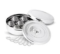 KSJONE Boîte à épices à double couvercle Masala Dabba avec 7 compartiments et 7 cuillères, boîte à épices en acier inoxydable, boîte à épices indienne avec couvercle transparent, 20,32 cm