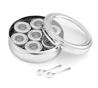 KSJONE Boîte à épices Masala Dabba en forme de ventre avec 7 compartiments, boîte à épices en acier inoxydable, boîte à épices indienne Masala Dabba avec couvercle transparent, 22 cm