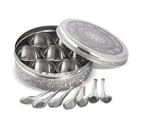 KSJONE Boîte Masala Dabba avec 7 compartiments, épice en acier inoxydable, couvercle, 20,3 cm
