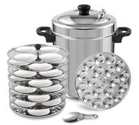 KSJONE Grand cuiseur Idli en acier inoxydable avec indicateur de sifflet, 8 assiettes Idli de qualité alimentaire pour cuisinière, casserole électrique, pot Insta - 8 assiettes Idli - Permet de faire