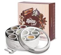 KSJONE Grande boîte à épices Masala Dabba avec 9 compartiments, boîte à épices, boîte à épices en acier inoxydable avec couvercle transparent, 22 cm