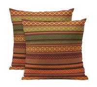 KSLIDS Lot de 2 housses de coussin décoratives à rayures multicolores de style bohème style rétro sud-ouest de style mexicain, marron, vert, rouge, 40,6 x 40,6 cm, décoration d'intérieur pour canapé,