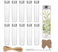 Ksnowqi 12Pcs Tubes à Essai en Plastique, 110ml Bouteille Sensorielle Bouchon, Eprouvette Plastique avec Étiquette et Brosse de Nettoyage pour Les Mariages, Liquide, Épices, Fleurs et Bonbons