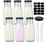 Ksnowqi 6 Pièces Bouteilles en Verre, Bouteilles de Lait 300 ML, Bouteille Yaourt à Boire avec Bouchon de Couvercles Pour Lait, Jus, Boissons, Thé Au Lait