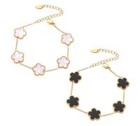 KSOIQPU Lot de 2 bracelets porte-bonheur en forme de trèfle à cinq feuilles bracelet trefle 4 feuilles femme, plaqué or 18 carats, cadeau d'amitié pour fille