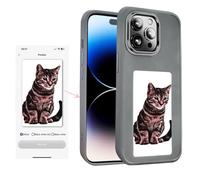 KSOPUERT Coque de téléphone à écran intelligent pour iPhone 15 Pro Max, transmission NFC, étui de téléphone à affichage d'image à faire soi-même, gris