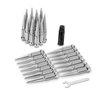 KSP - Lot de 32 écrous de roue à pointes méga pointues en deux parties pour Silverado Sierra Ram 2500 3500 F250 F350, 12,7 cm chromé cannelé pour pick-up et camion tout-terrain à 8 pattes avec 1