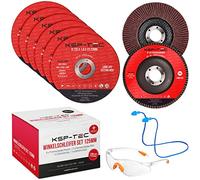 KSP-Tec® Lot de 6 disques à tronçonner,125x1.0 mm,Avec lunettes de protection et protection de l'oreille, 2 disques à lamelles, acier inoxydable, pierre pour meuleuse d'angle et Flex 125 mm