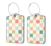 Ksriylm 2 PCS Etiquette Valise en Cuir PU Imperméables,Étiquettes de Voyage avec Rabat d'intimité & Métal Cordon,Étiquettes à Bagages pour Valise et Sac à Main,Voyage de Avion Croisière,Damier Coloré