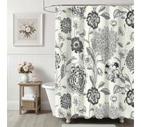 Ksriylm Noir Linge Coton Imperméable Rideau de Douche，182x182cm Magnifique Fleurs Rideau Douche pour Déco Salle de Bain,Tissu Chic Tissu Fleur Feuilles Rideaux de Douche avec 12 Anneaux