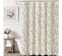 Ksriylm Rideau de Douche en Lin de Polyester Fleur Dense,Magnifique Fleurs Rideau Baignoire pour Déco Salle de Bain,180x180cm Tissu Chic Tissu Fleur Feuilles Rideaux de Douche et 12 Crochet,Marron