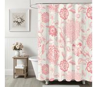 Ksriylm Rose Linge Coton Imperméable Rideau de Douche，182x182cm Magnifique Fleurs Rideau Douche pour Déco Salle de Bain,Tissu Chic Tissu Fleur Feuilles Rideaux de Douche avec 12 Anneaux