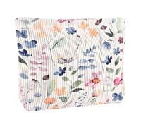 Ksriylm Trousse de Maquillage Velours Côtelé Délicat Fille,Grande Capacité Glissière Portable Sac de Organiseur Cosmétique,Trousse de Toilette Voyage pour Ranger Les Cosmétiques,Fleur Sauvage Colorée